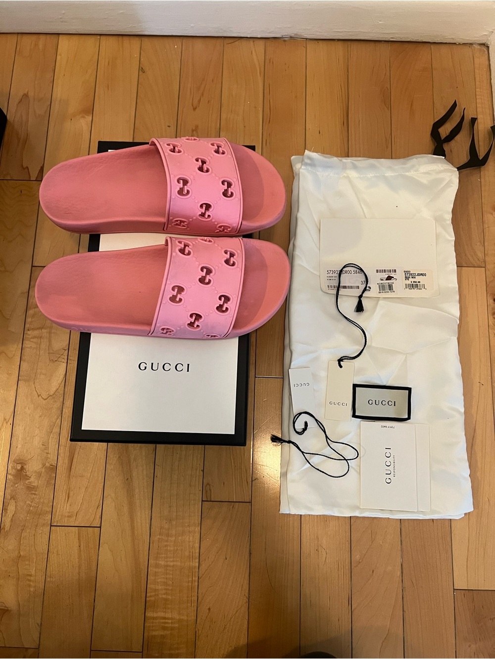 Gucci Pink Logo Cutout Rubber Slides